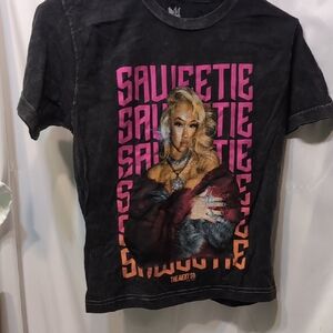 Legends Apparel Saweetie Black Graphic Tee with Pink and Orange Design Size S/P